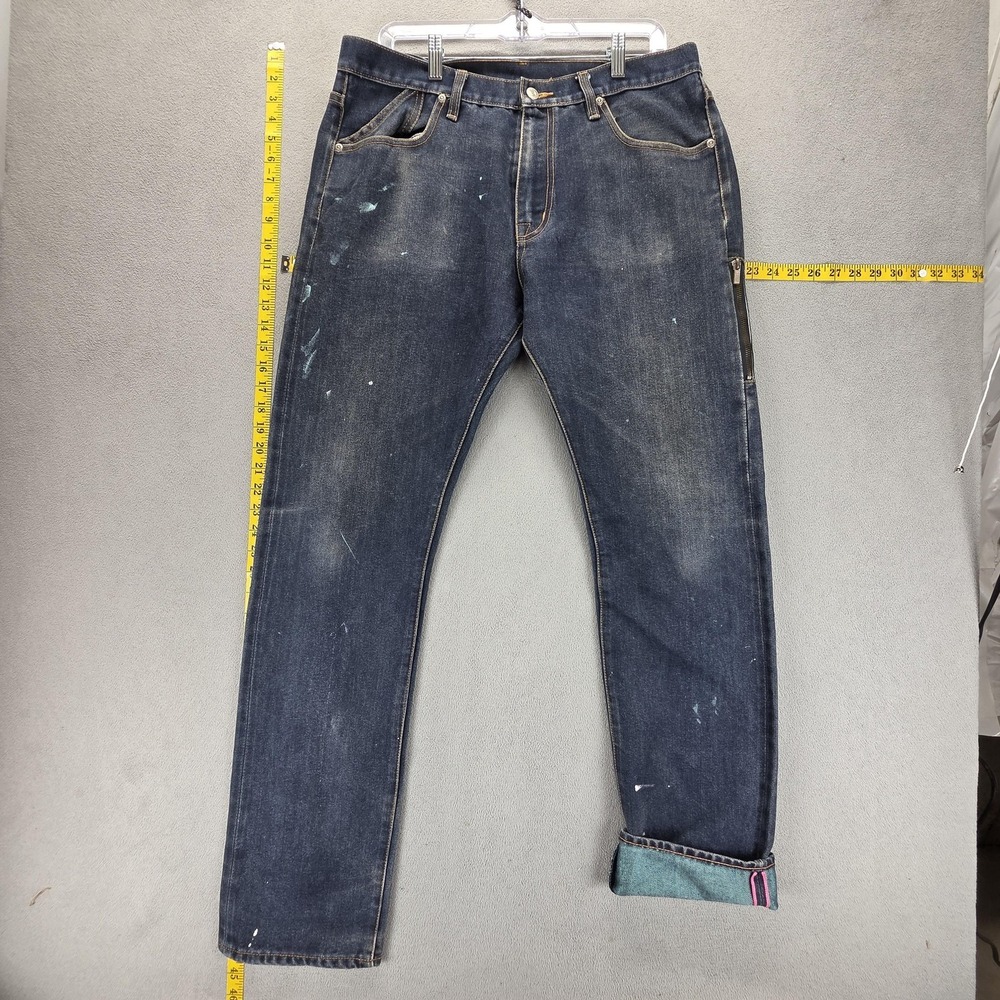 Stage Hyaline Jeans Mens 34x32 Blue Selvedge Paint Splatter Dark Wash Zip Fly